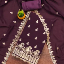 HERE&NOW Ethnic Motifs Zari Embroidered Sequinned Unstitched Dress Material-4