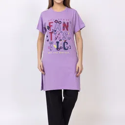 LEZA Women Typography Printed T-shirt & Pyjamas Night suit-image-70