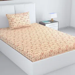 Divine Casa Red Leaves Printed Pure Cotton 144 TC Single Bedsheet Set 2.13 m x 1.45 m-image-17