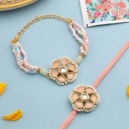 NVR Studded & Pearls Beaded Bhaiya Bhabhi Rakhi With Roli Chawal Chandan & Mishri-image-37