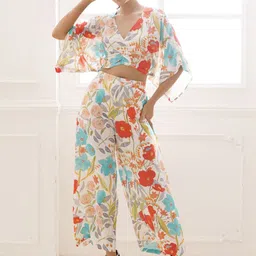 Ragavi Floral Printed V-Neck Crop Top With Trousers Co-Ords-picture-34