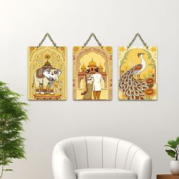ArtVibes Beige & White 3 Pieces Printed Wooden Wall Hanging Decors-image-91