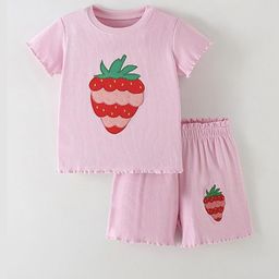 LULU & SKY Girls Self Design Round Neck Pure Cotton Top With Short-image-28