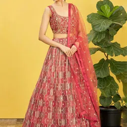 DIVASTRI Embroidered Sequinned Semi-Stitched Lehenga & Unstitched Blouse With Dupatta-6