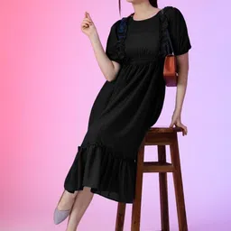 Raiyani Enterprise Women Puff Sleeves Fit & Flare Midi Dress-picture-5