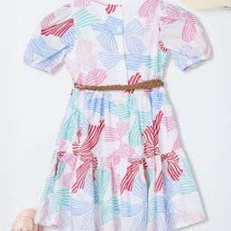 max Girls Bow Print Cotton Fit & Flare Dress-picture-3