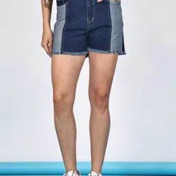 PUELLA Women Colourblocked High-Rise Denim Shorts-picture-25