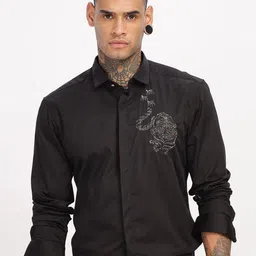 THREE DAYS Men Comfort Fit Solid Spread Collar Cotton Formal Shirt-image-47