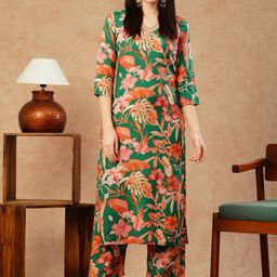 TRAHIMAM Women Floral Printed Regular Kurta with Trousers-picture-56