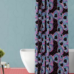 ArtzFolio Blue & Black Geometric Printed Waterproof Shower Curtain-8