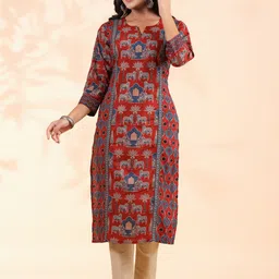 GULMEHAK Floral Printed Notch Neck Cotton Straight Kurta-picture-13