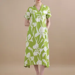 BLACK & BLAH BLAH Relaxed Fit Floral Printed A-Line Midi Dress-16