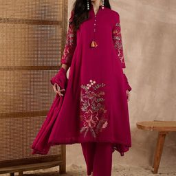 CHETI Women Floral Embroidered A-Line Kurta with Trousers & Dupatta-image-81