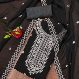 SHADOW & SAINING Floral Zari Embroidered Silk Georgette Unstitched Dress Material-image-56