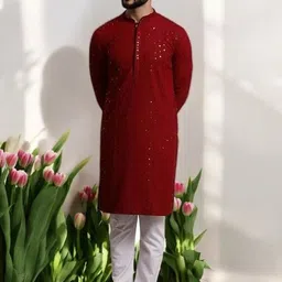 Atly Men Embroidered Regular Sequinned Kurta with Pyjamas image 5