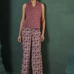 Anouk Printed Sleeveless Pure Cotton Top With Trouser-image-52