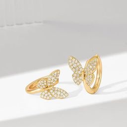 EL REGALO Artificial Stones Studded Butterfly Shaped Hoop Earrings-picture-35