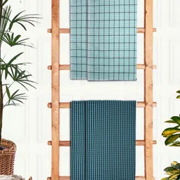 Aura Green & White 4 Pieces Printed Cotton 210 GSM Bath Towel-34