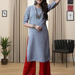 HERE&NOW Selection of 3 Geometric Printed Round Neck Straight Kurtas-53