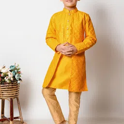 NFC CREATION Boys Embroidered Straight Sequinned Dupion Silk Kurta with Pyjamas-11