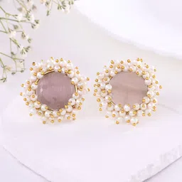 DASTOOR Gold Plated Artificial Stones & Beads Studded Circular Studs-17