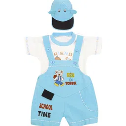 THE LITTLE BOY Infants Printed Casual Dungaree With T-Shirt & Cap-image-19