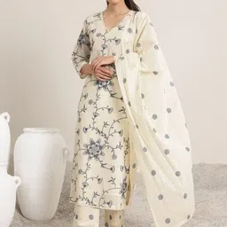 V.S.Creation Women Floral Printed Regular Pure Cotton Kurta with Trousers & With Dupatta-22