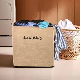 Aura Brown & Black Printed Jute Foldable Laundry Bag With Handles - 55 L-15