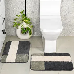 Saral Home 2-Pcs Grey & White Printed  Antiskid Bath Rugs-15
