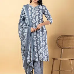 Readiprint Floral Printed Notch Neck Straight Kurta With Trousers & Dupatta-picture-16
