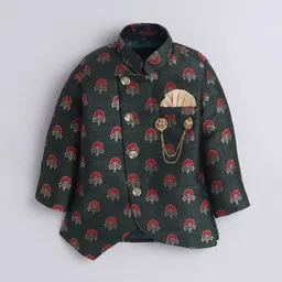 BAESD Boys Ethnic Motifs Printed Regular Thread Work Kurta with Pyjamas image 4