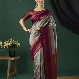 HI FI NX Ethnic Motifs Zari Pure Silk Banarasi Saree-image-11