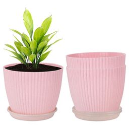 Kuber Industries Pink 3 Pieces Textured Durable Planters With Tray-6