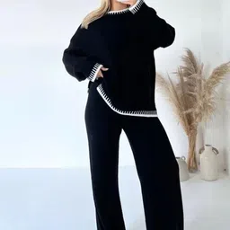 Alamode By Akanksha Black Pure Woollen Palmer-Knitted Top & Trouser Co-Ords-image-9