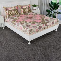 Kuber Industries Pink & White 186 TC Cotton King Bedsheet with 2 Pillow Covers 2 x 2mt-45