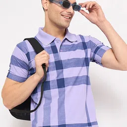 KASMA Checked Printed Polo Collar Regular Fit T-shirt-88