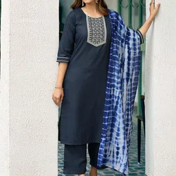 SANISA Women Ethnic Motifs Embroidered Kurta with Trousers & Dupatta-image-62