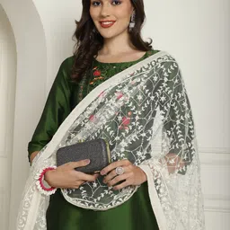 Anouk Women Ethnic Motifs Yoke Design Regular Thread Work Kurta with Trousers & With Dupatta-2