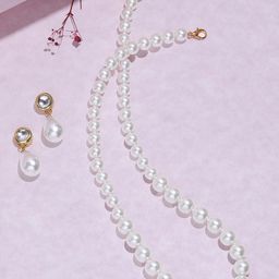 Anouk Women White Pearls Kundan Beaded Single Line Necklace & Earrings-19