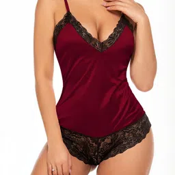 GuSo Shopee Women Maroon Net Baby Dolls-image-86