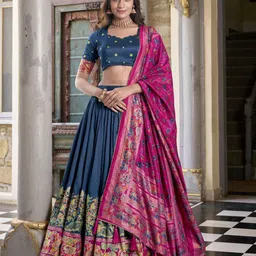 LOOKNBOOK ART Ethnic Motifs Printed Semi Stitched Lehenga & Unstitched Blouse With Dupatta-picture-8