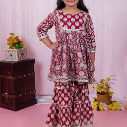 AATYA KIIDS Girls Ethnic Motifs Printed Regular Gotta Patti Pure Cotton Kurta with Sharara-image-75