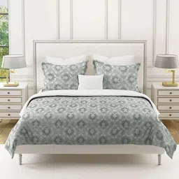 SWAYAM Grey & White Ethnic Motifs 210 TC Queen Bedsheet with 2 Pillow Covers-image-84