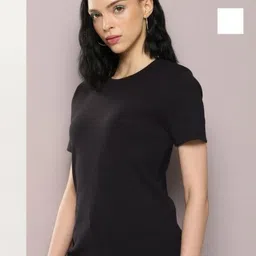 URBANICE Women Pack of 2 Solid Round Neck Cotton T-shirts-image-1