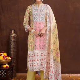 SUAAC Women Floral Printed Regular Mirror Work Kurta with Trousers & With Dupatta-7