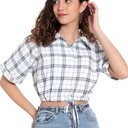 High Skyzz Checked Cotton Shirt Style Crop Top-picture-30