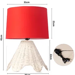 Decazone Red Cotton Rustic Paper Rope Rattan Wicker Boho Cylindrical Shaped Table Lamp image 2