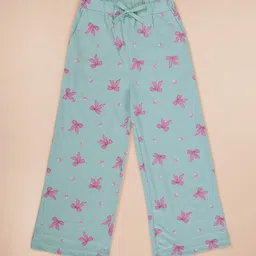 KiddoPanti Girls Bow Printed Pure Cotton Straight-Leg Lounge Pant-image-83