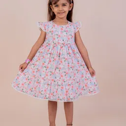 SNUGGLY MONKEY Girls Floral Print Flutter Sleeve Fit & Flare Dress-picture-40