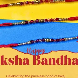Anouk Set Of 3 Beaded Cotton Thread with AD Stones & Meenakari Designer Rakhi for Brother image 5